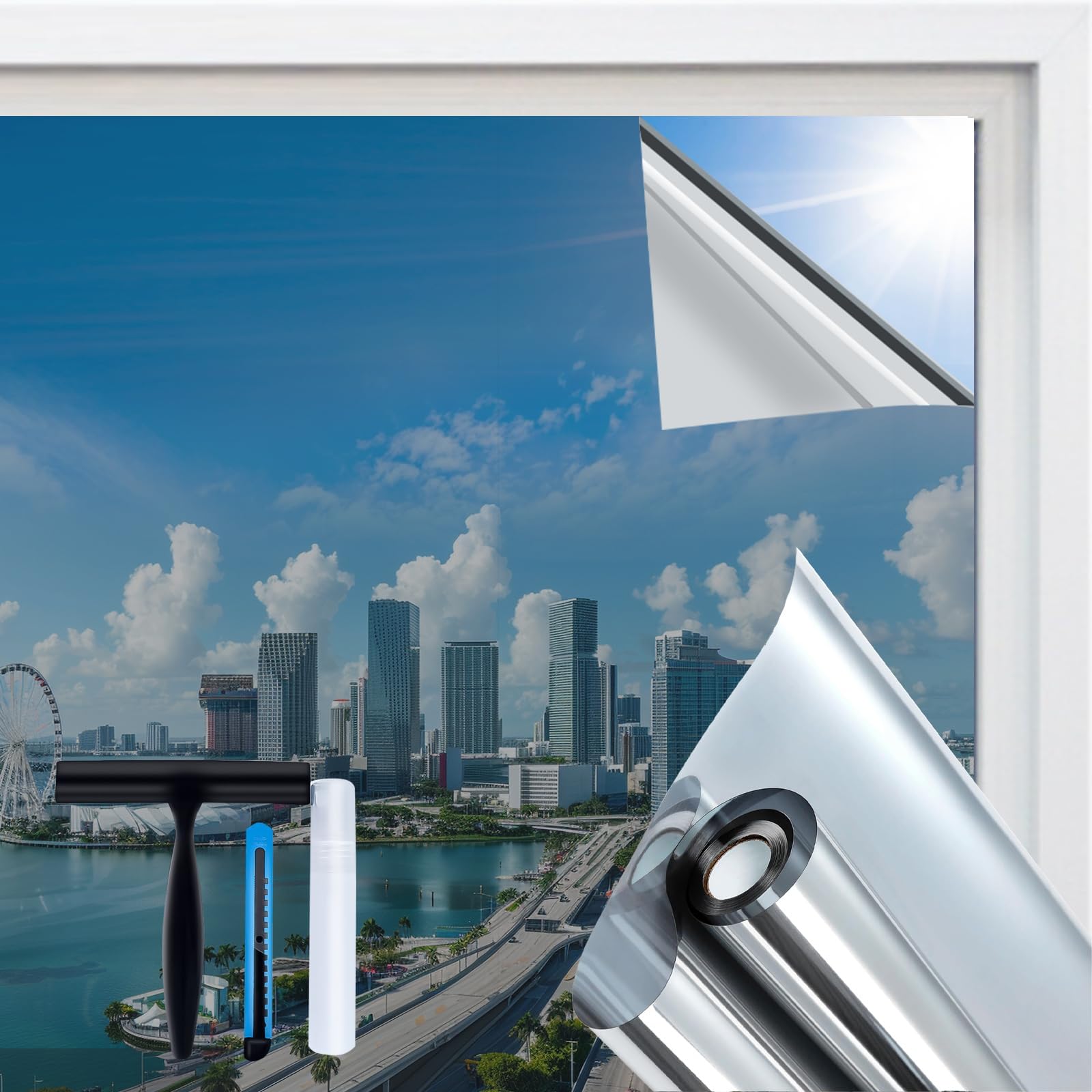 Hitzeschutzfolie Fenster Außen & Innen Sonnenschutzfolie Folie Spiegelfolie | Sichtschutz Fensterfolie Thermofolie Gegen Selbstklebende Für Dachfenster Wintergarten(Gray-silver,80x400cm)