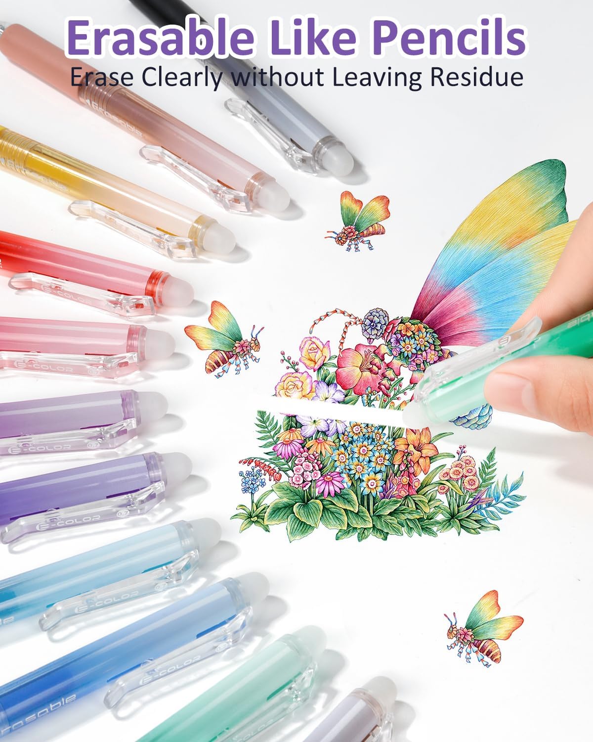 Solati 12 Colors Erasable Gel Pens, Fine Point 0.7mm Colored Erasable Pens, Make Mistakes Disappear, Assorted Color Inks for Drawing, Writing, Planning, and Crossword Puzzles (12 Colors) - Image 2