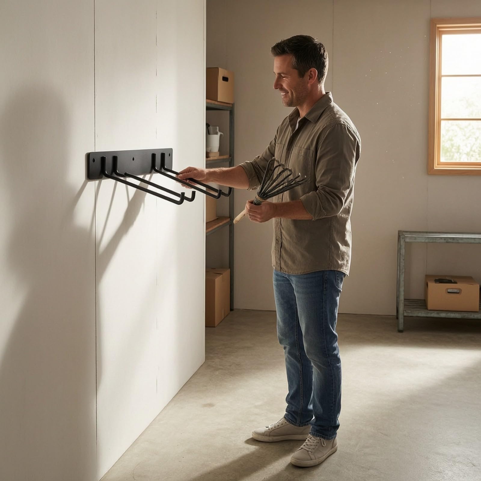 2 Piezas Organizador Herramientas Acero Sólido Negro Impermeable Rack Acero con Brazos y Ganchos Prefabricado para Cobertizo