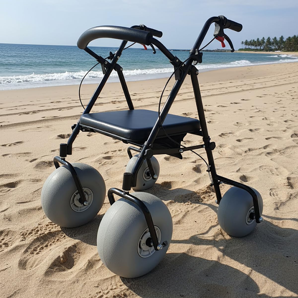 Aluminiowy chodzik plażowy ze stali nierdzewnej dla osób starszych, plażowy wózek inwalidzki z dużymi kołami 30 cm gumowe koło pneumatyczne, ręczny wózek plażowy, do chodzenia w podeszłym wieku