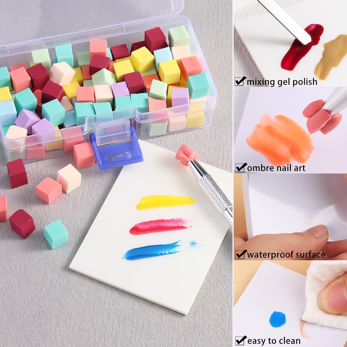 Nail Art Sponge with Metal Gripper, 200 Pieces Nail Art Sponges and 4 Claws Nail Sponge Metal Gripper - Image 2