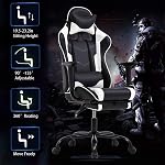BestOffice Gaming Chair with Footrest, Ergonomic Office Chair, Adjustable Swivel Leather Desk Chair, Reclining High Back Computer Chair with Lumbar Support and Headrest, Racing Style Video Gamer Chair