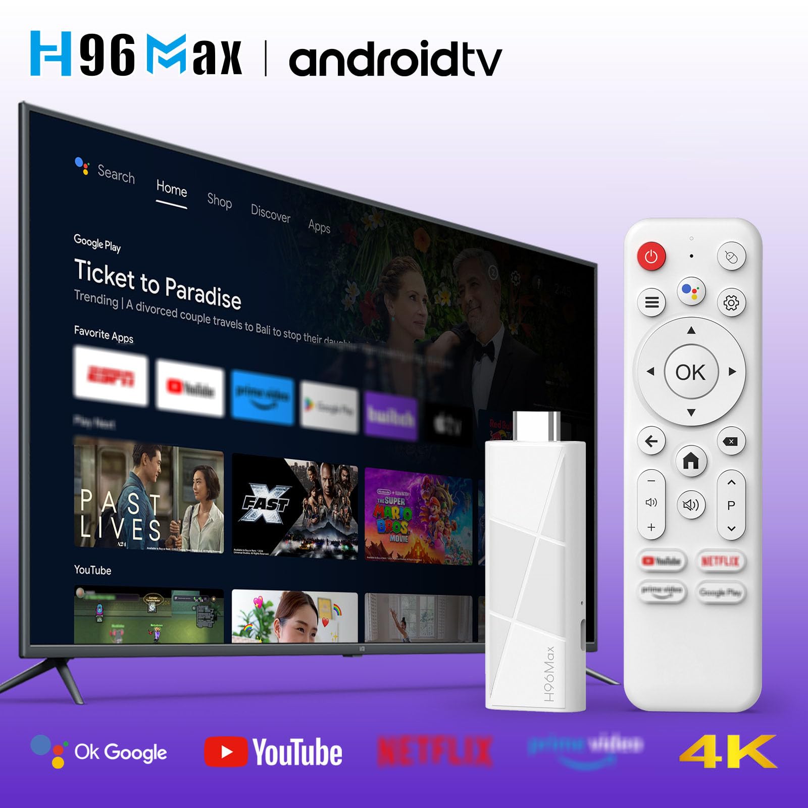 X88 H96 MAX Android 14.0 TV Stick ATV RK 3518 Quad-Core 16 GB WiFi6 2,4G/5,8Ghz BT5.0 4K AV1 Ultra HD Controllo Vocale Smart Home Player