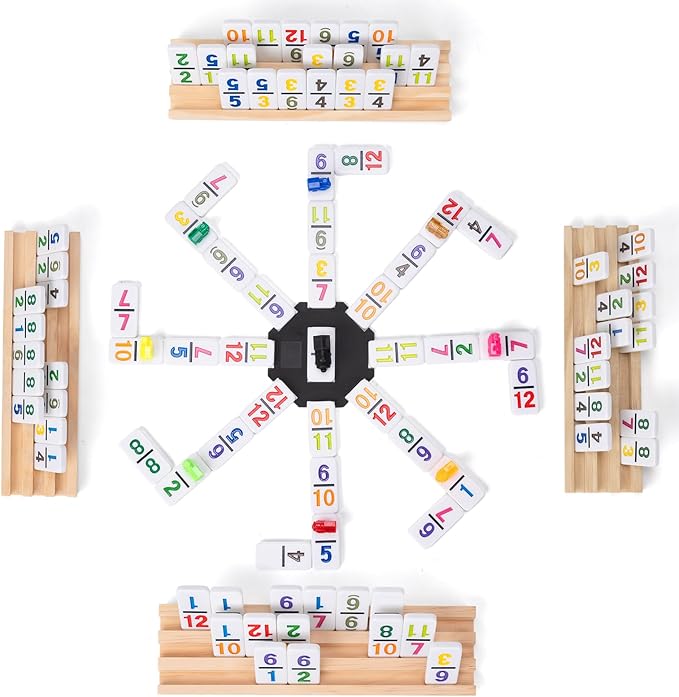 Mexican Train Dominó Doble 12 con 91 Fichas y 4 Soportes de Madera miniatura 6