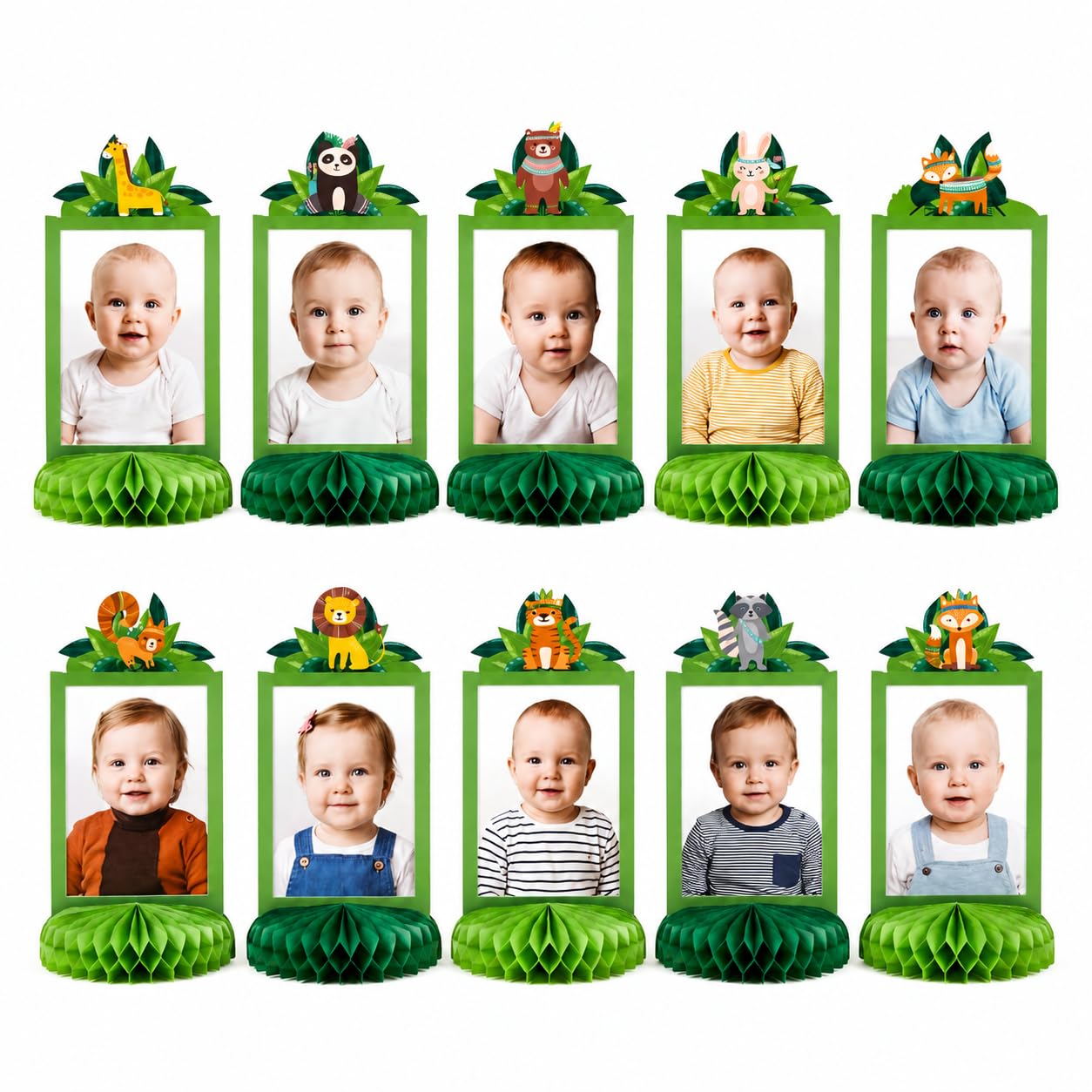 Seutgjie 10 Stück Dschungel Deko Geburtstag Babyparty für Fotos Waldtiere | Wild One Geburtstag Deko Bienenwaben Mittelstück