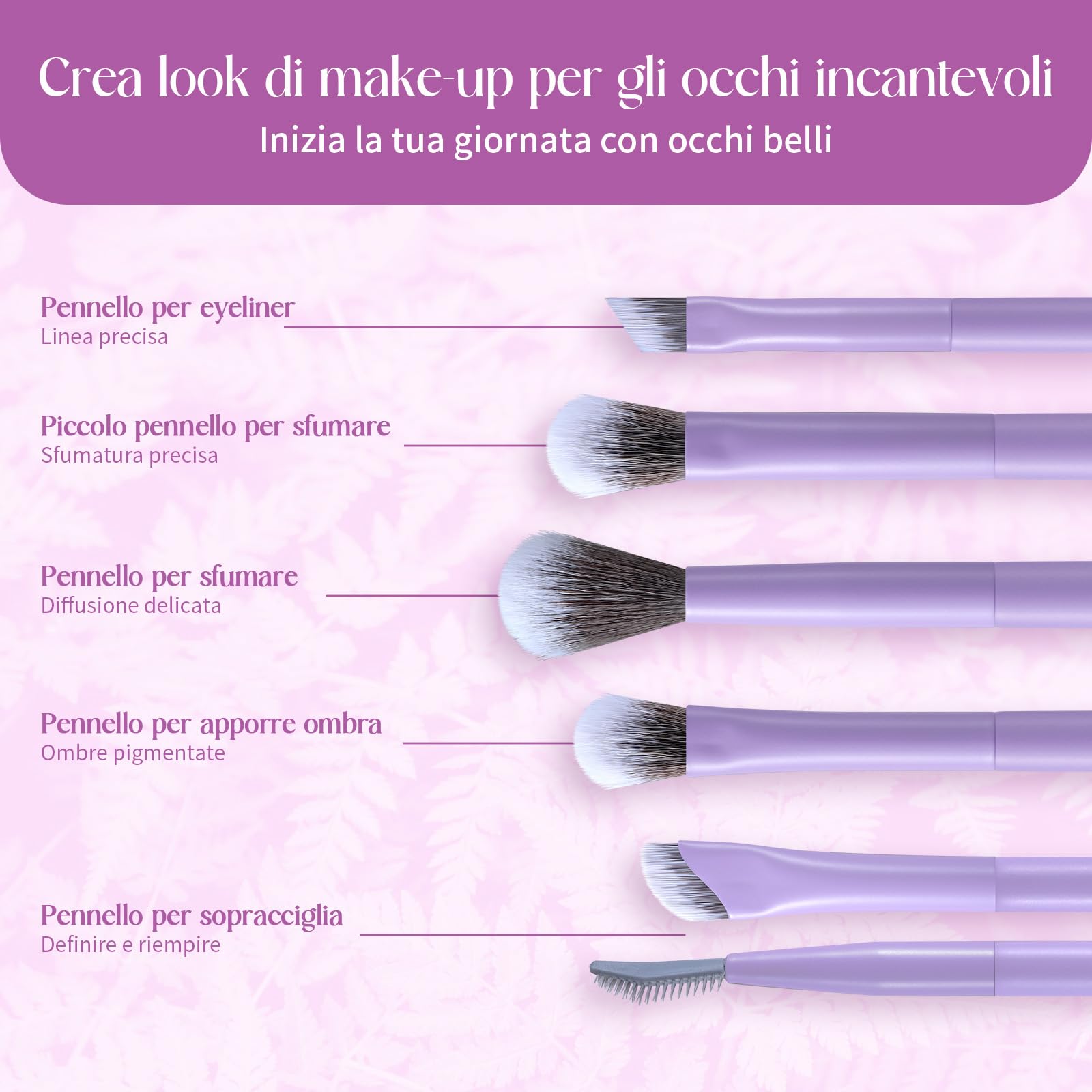 Eigshow Set di Pennelli Trucco Occhi – Pennelli con Tecnologia Ioni d'Argento, Serie MUA PRO, Ombretto, Eyeliner, Sopracciglia, Setole Ultra Dense, Miglior Regalo per Donne (5 Pezzi, Viola)