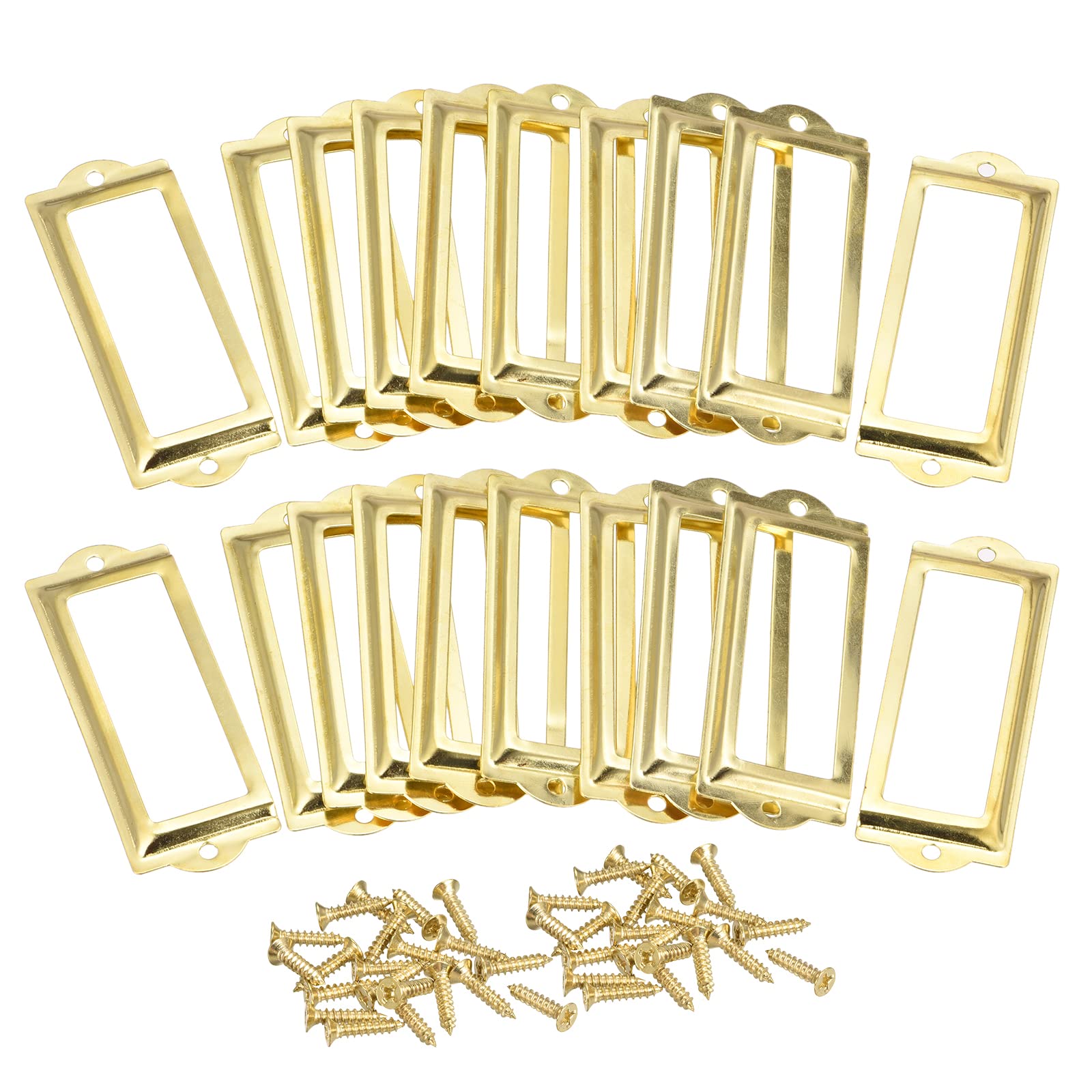 uxcell Porta etichette in metallo, 82 x 30 mm, 60 pezzi, per cartelle di nome, etichette, etichette, cornici per ufficio, biblioteca, cassetto, armadio, scaffali, color oro