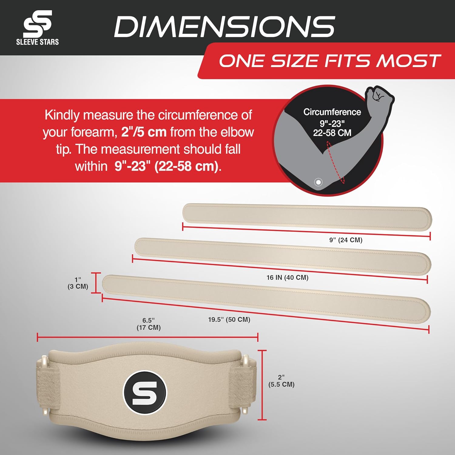 Sleeve Stars Tennis Elbow Brace for Women - Adjustable Tennis Elbow Strap, Golfers Elbow Brace for Men, Counterforce Brace for Tendonitis Relief, Fits 9"-23" (Pair/Beige)
