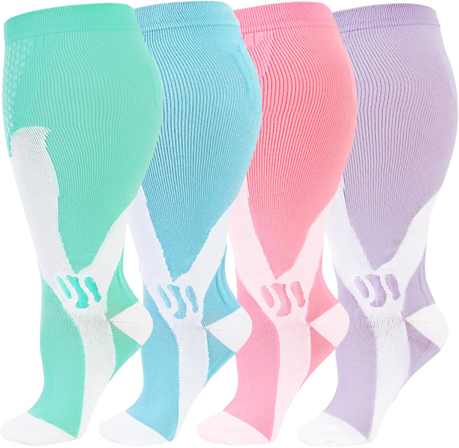 Kickticks Plus Size Compression Socks-Wide Calf Knee High Socks for Men & Women, 20-30mmHg, Available in 2XL to 4XL, 4 Pairs