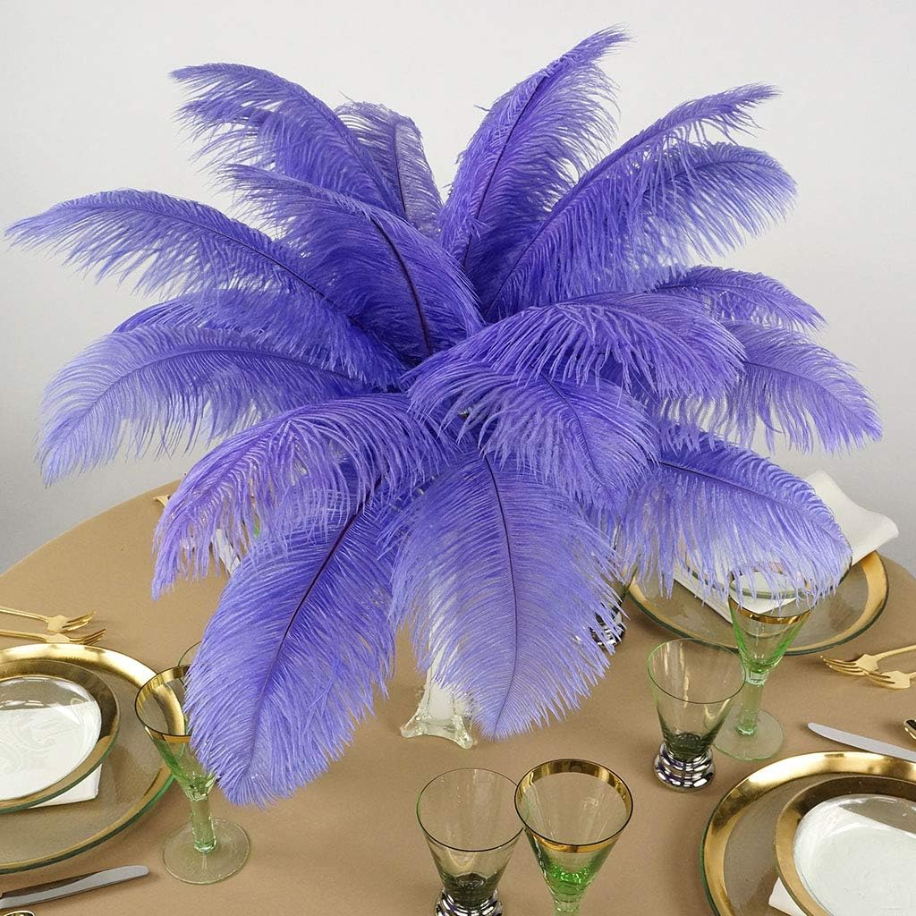 ZUCKER Ostrich Drab Feathers, 13-16", Lavender - 12 Piece Feather Set, DIY Craft Supplies, Wedding and Parties, Quality Home Decor