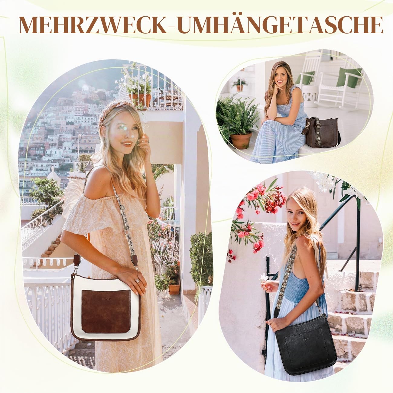 RAVUO Handtasche Damen Mittelgroß Umhängetasche Crossbody Bags Leder Schultertasche für Frauen Shopper Tasche mit Verstellbarem Farbigem Riemen