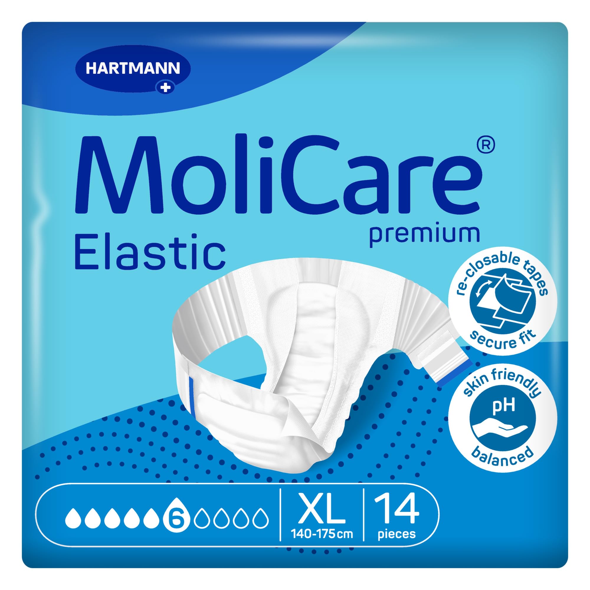 MoliCare Premium Elastic Adult Nappies – 6 Drops | High-Absorbency Disposable Diapers for Men and Women with Severe Incontinence| Size XL | Pack of 14