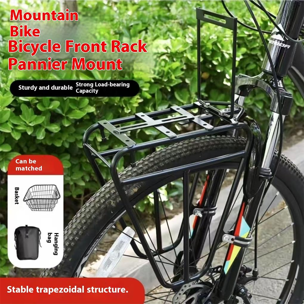Portapacchi anteriore in acciaio per bici da turismo, resistente e robusto, facile da trasportare, adatto a biciclette, bici elettriche e motociclette.