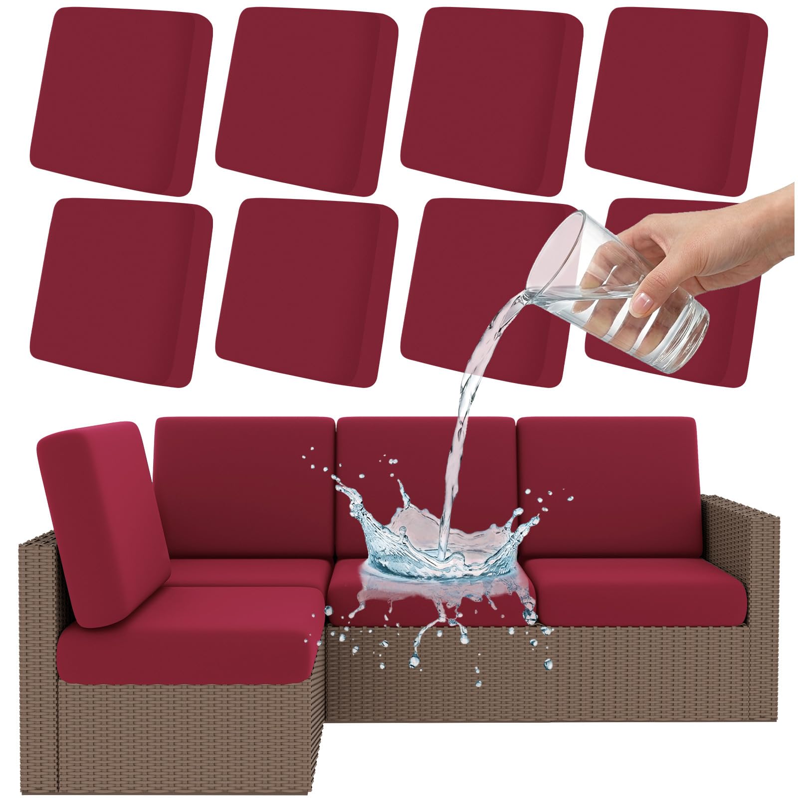 Photo 1 of Smiry Waterproof Patio Cushion Covers, Stretch Outdoor Couch Slipcovers Replacement Washable Furniture Protector Sofa Chair Seat Cover for Dogs and Pets (8 Pcs, Wine Red)