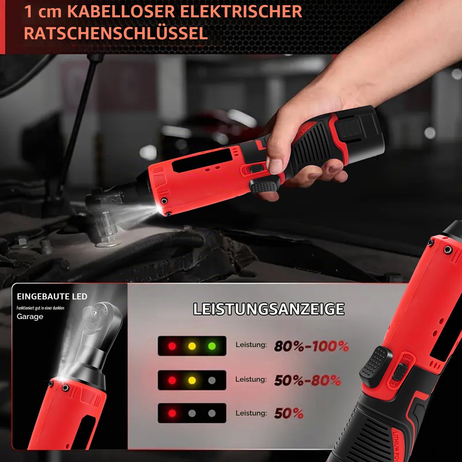 VOBOR Schnurlose Akku Ratsche 3/8”, 2 x 4500mAh Akku 12V, 35N.m Ratschenschlüssel Set 320 U/Min, Kabellose Ratschenschrauber mit LED-Licht, Schnellladegerät & 7 Stecknüssen, für Autos, Möbel