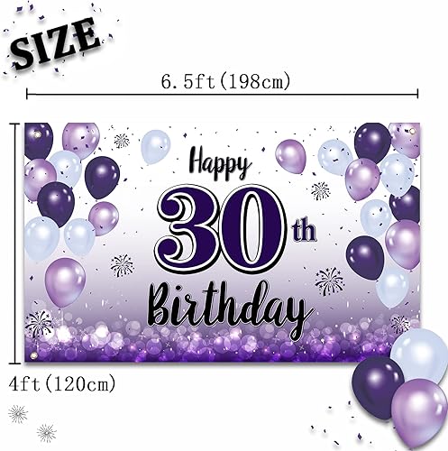 Miniatura 2 de Decoraciones de feliz cumpleaños 30, cartel grande de globo morado de 30 cumpleaños, suministros para fiesta de cumpleaños de 30 años.