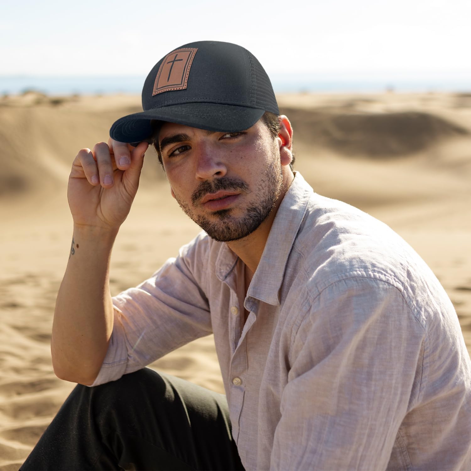 Faith Over Fear Hat with Leather Baseball Cap for Men Boy Gifts for Dad Cross Hats Christian Trucker Caps - Image 6