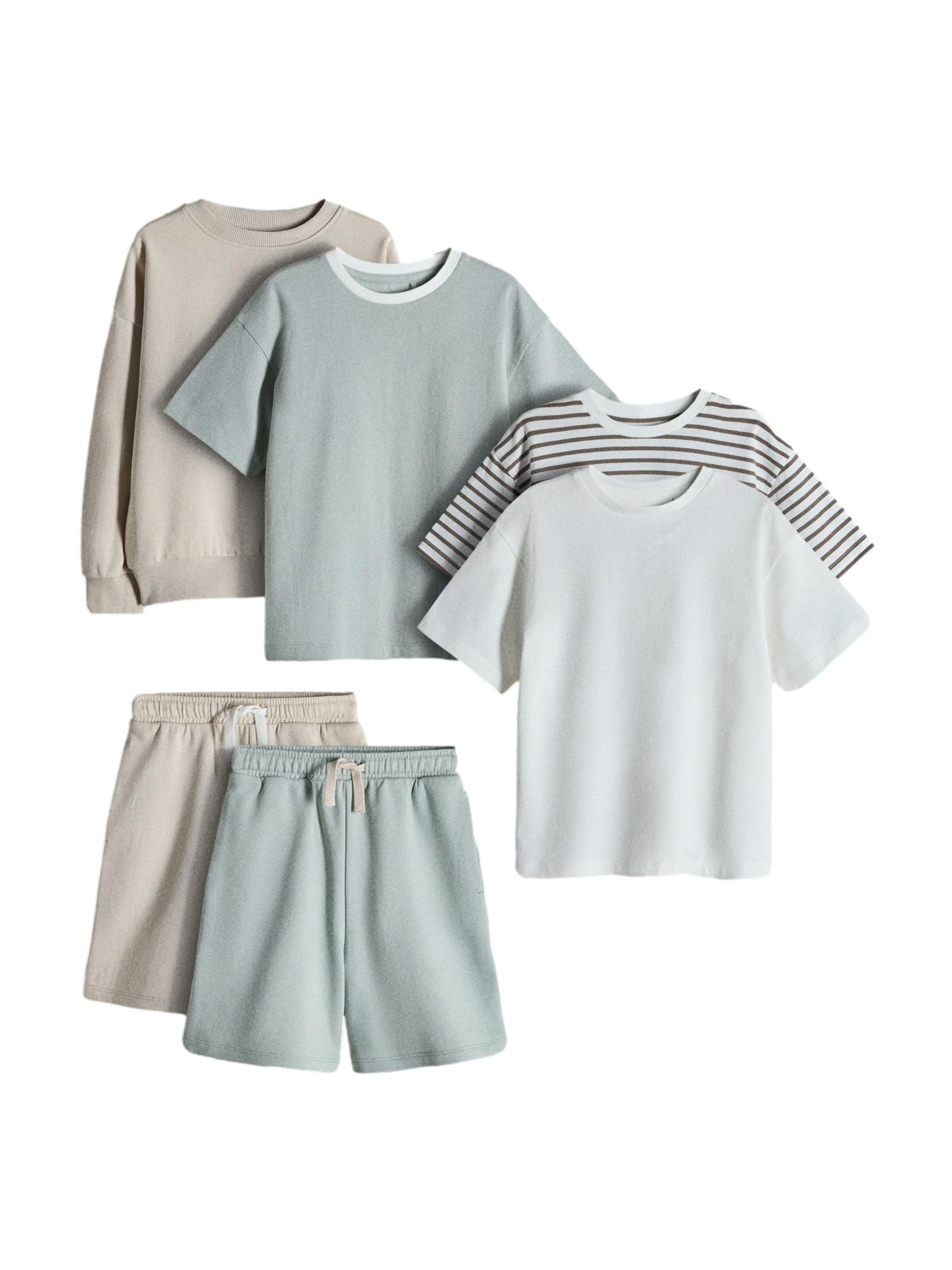 THE SET Niños Conjunto de 6 piezas compuesto por pantalones cortos y camisetas extragrandes de manga corta y cuello redondo