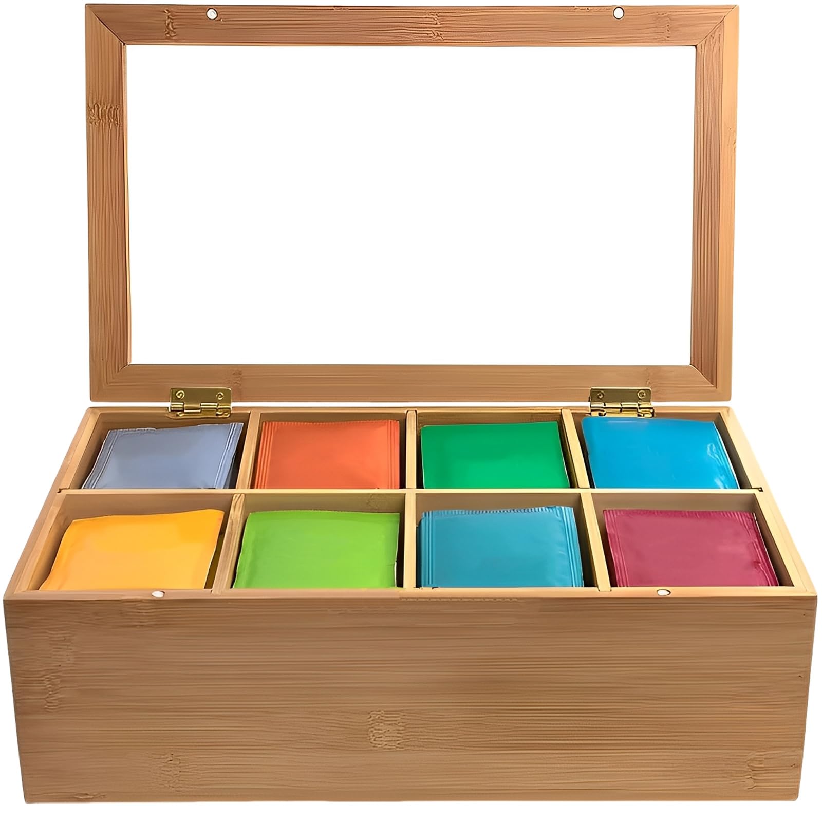 bigjvbfv Tea Bag Organizer Box Solid Multipurpose Tea Bag Holder Caddy with Compartments Keeping Tidy Bamboo Storage Organizer for Home.(Log color,8 grids)