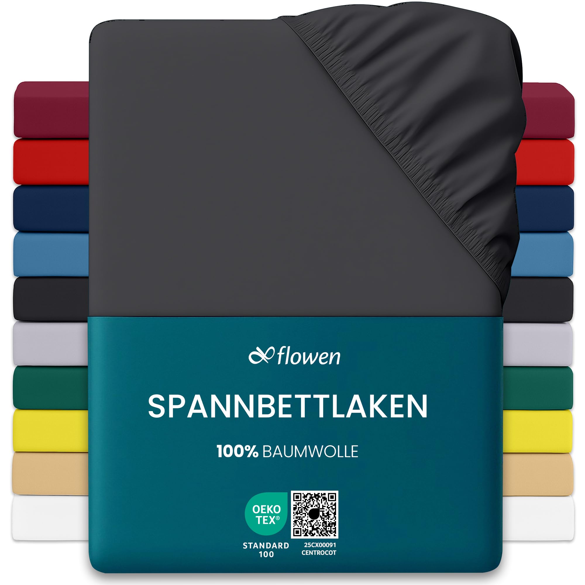 Flowen Jersey Spannbettlaken Spannbetttuch 100% Baumwolle Rundumgummizug | Bettlaken 30cm Steghöhe Tiefe Tasche | Oeko-Tex Zertifiziert Weich Elastisch Atmungsaktiv Bügelfrei
