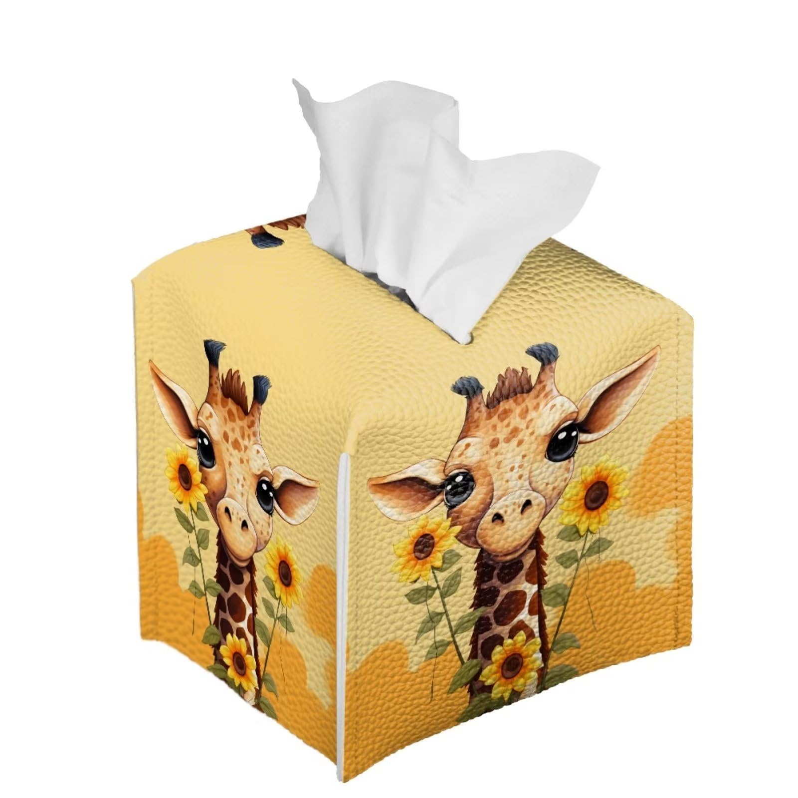 Epaihaiy Sunflower Giraffe Tissue Box Cover Square Tissue Holder for Bathroom Toilet Paper Holder Desk Accessories Napkin Organizer Dispenser Tissue Cube