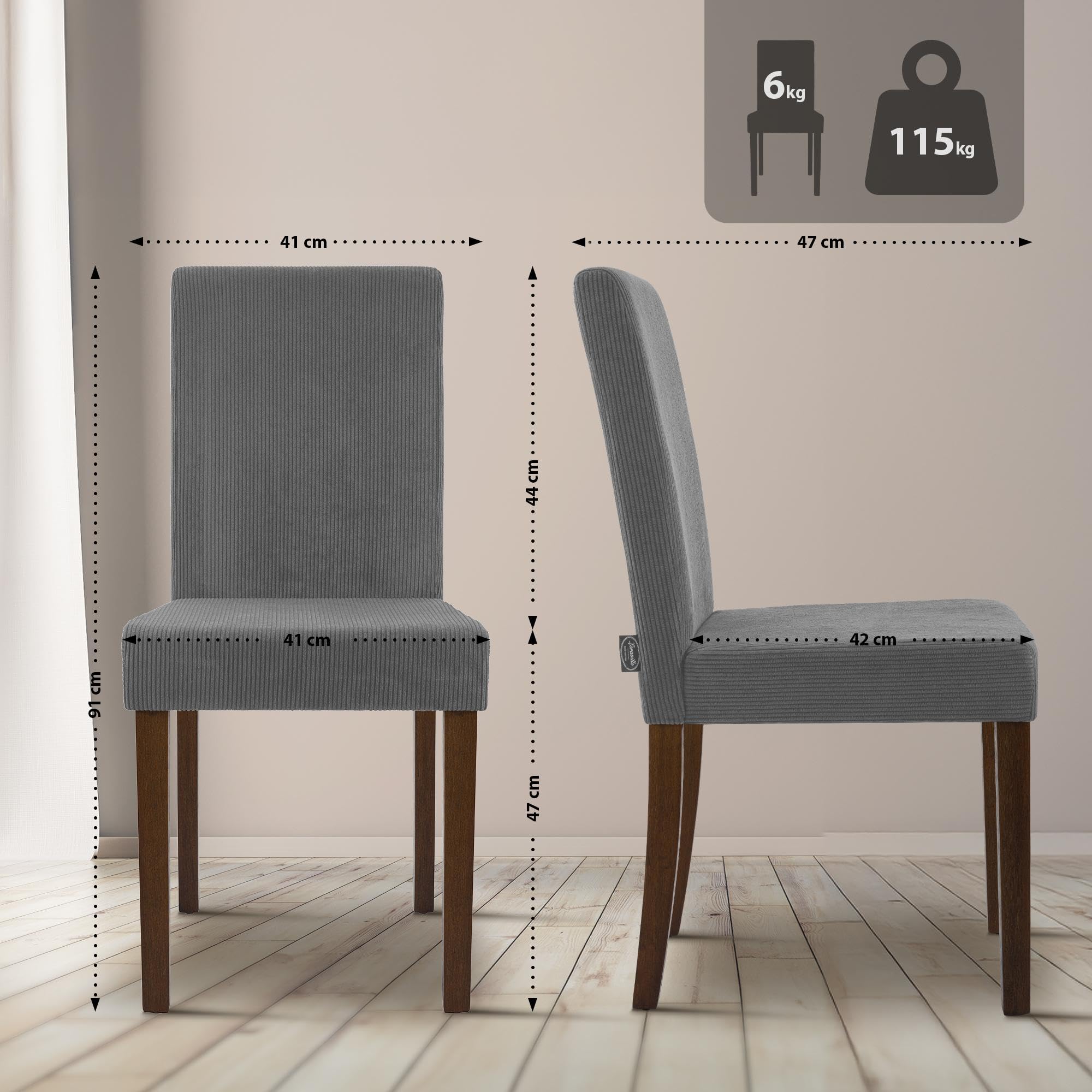 CLP Silla de Comedor Acolchada con Respaldo Ina, Silla de Cocina con tapizado de Pana, Estructura Estable de Madera Color:Gris;Color del Marco:Envejecido Oscuro