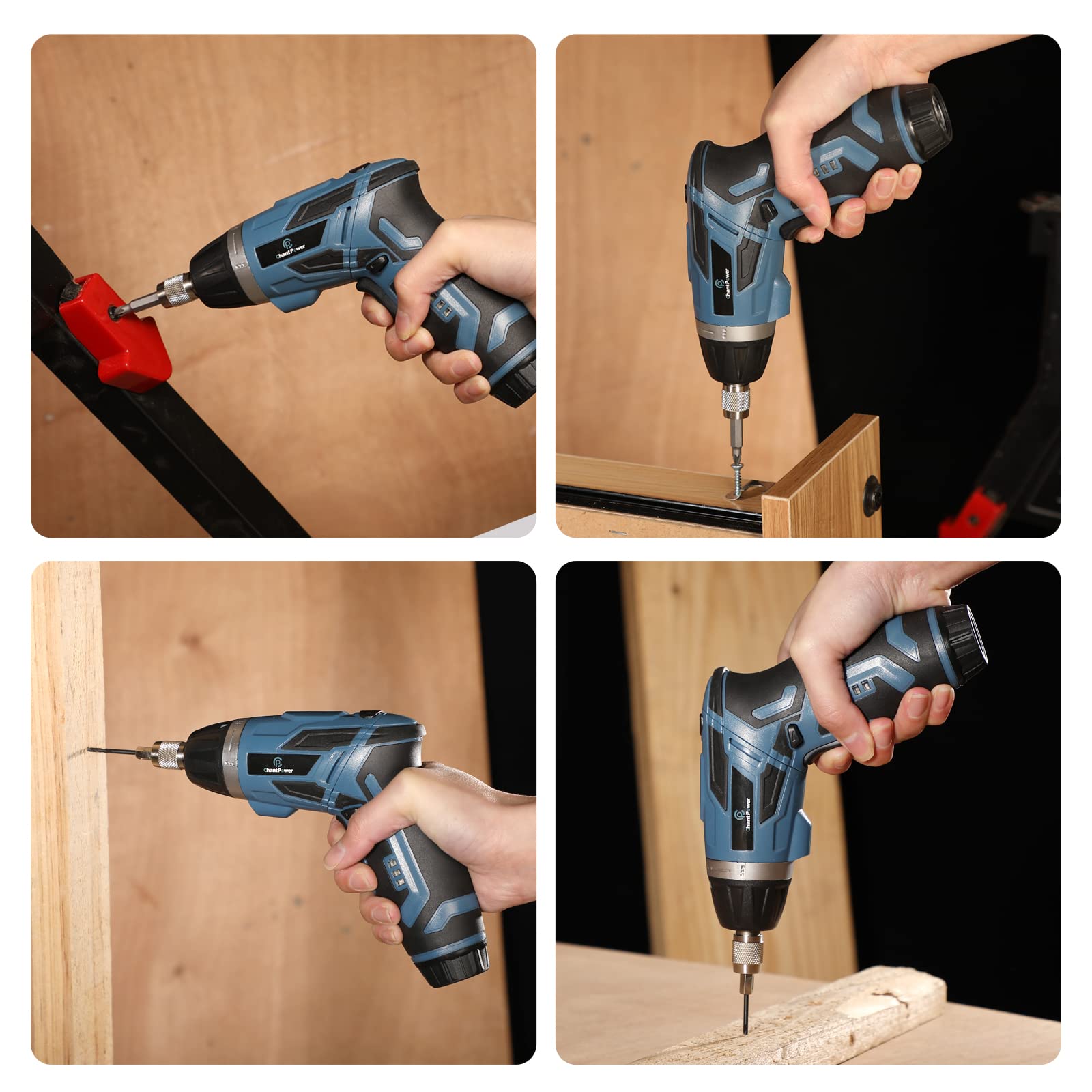 Cordless Electric Screwdriver Set, C P CHANTPOWER 44Pcs 4V Electric Power Screwdriver 6+1 Torque Gears,1/4'' Hex Self-Lock Chuck, Rechargeable lightweight Screwdriver with 2 LED Lights, Carrying Case