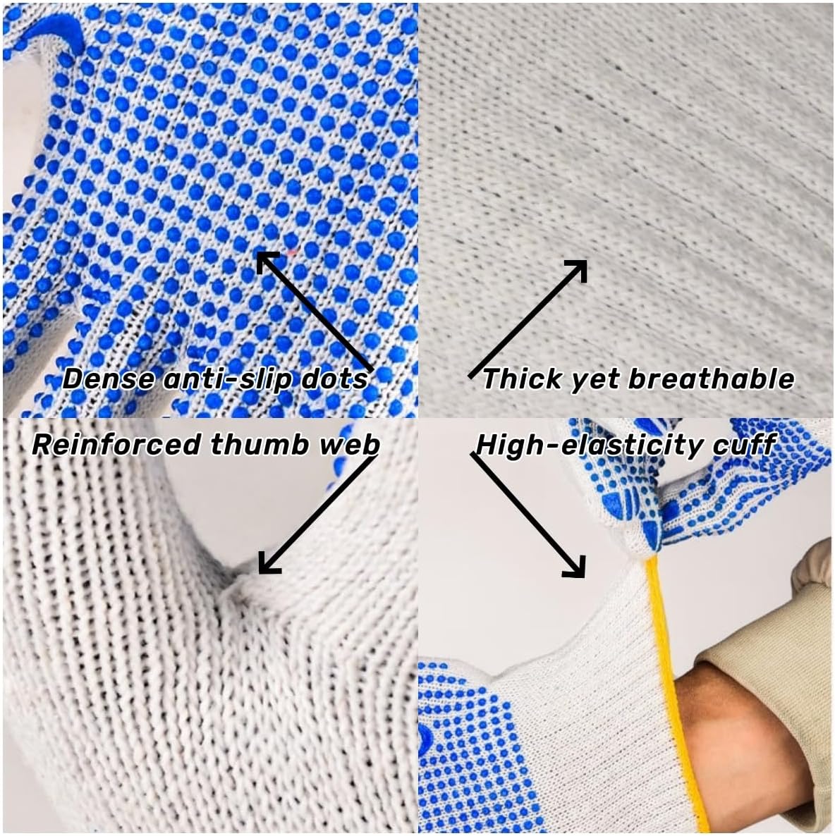 10 Pairs Safety Work Gloves with Anti-Slip Dots - Cotton Material for Mechanics, Industrial, Warehouse, Gardening, and Construction Use - Men & Women - L Size - Image 3