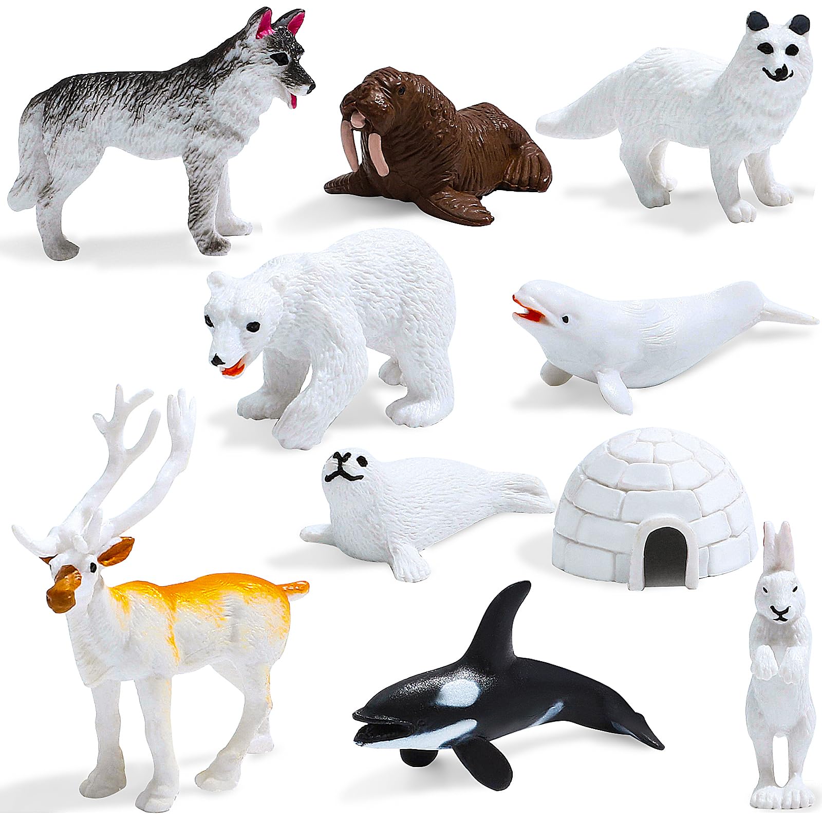 ONEST 10 Pieces Mini Arctic Animals Figurines Set Polar Animal Figure Plastic Arctic Tundra Deer Figure Animal Small White Bear Polar Fox for Birthday Gift
