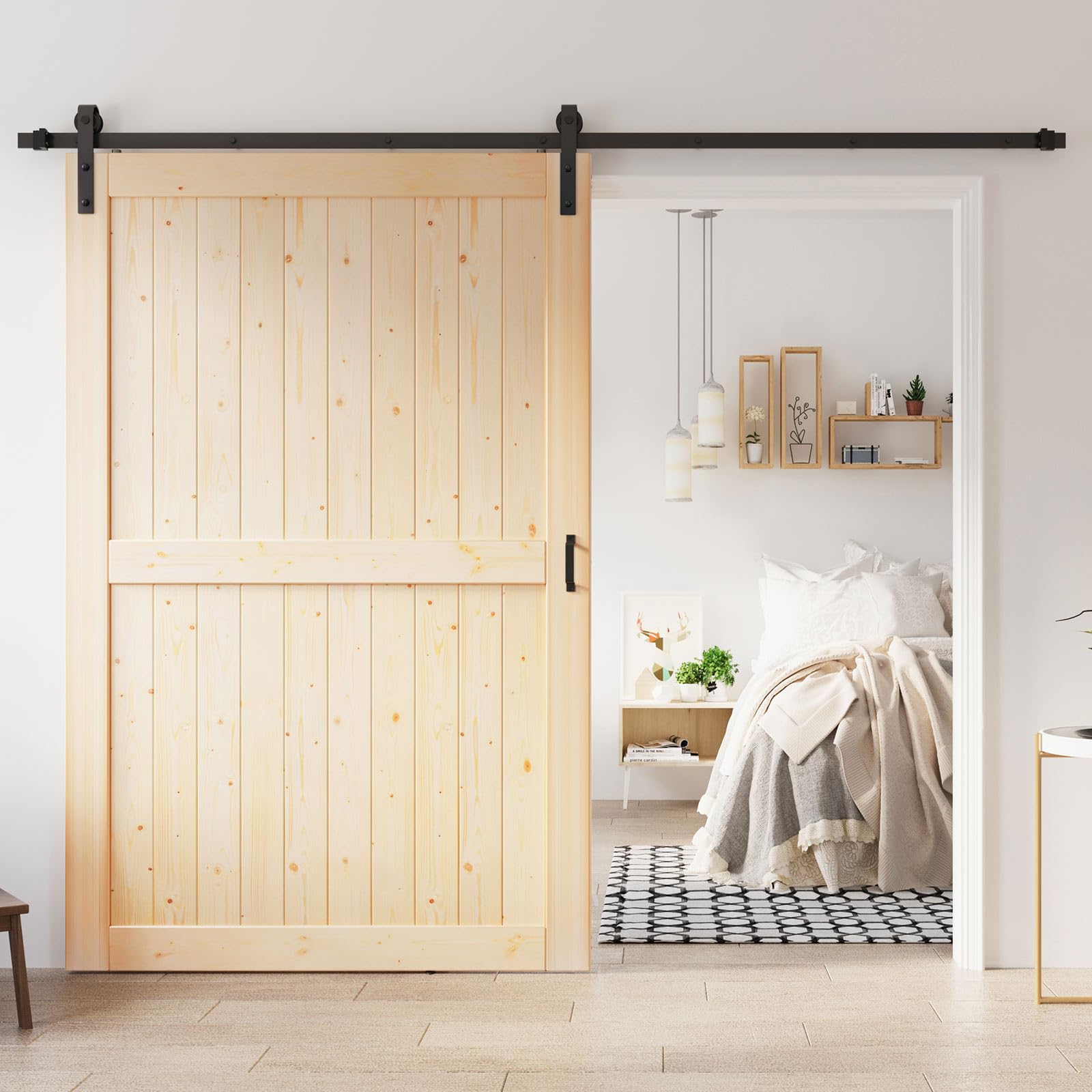 Photo 1 of ROYMELO 54x84 inch Sliding Barn Wood Door Slab with 9ft Hardware Kit, Requires Simple DIY Assembly