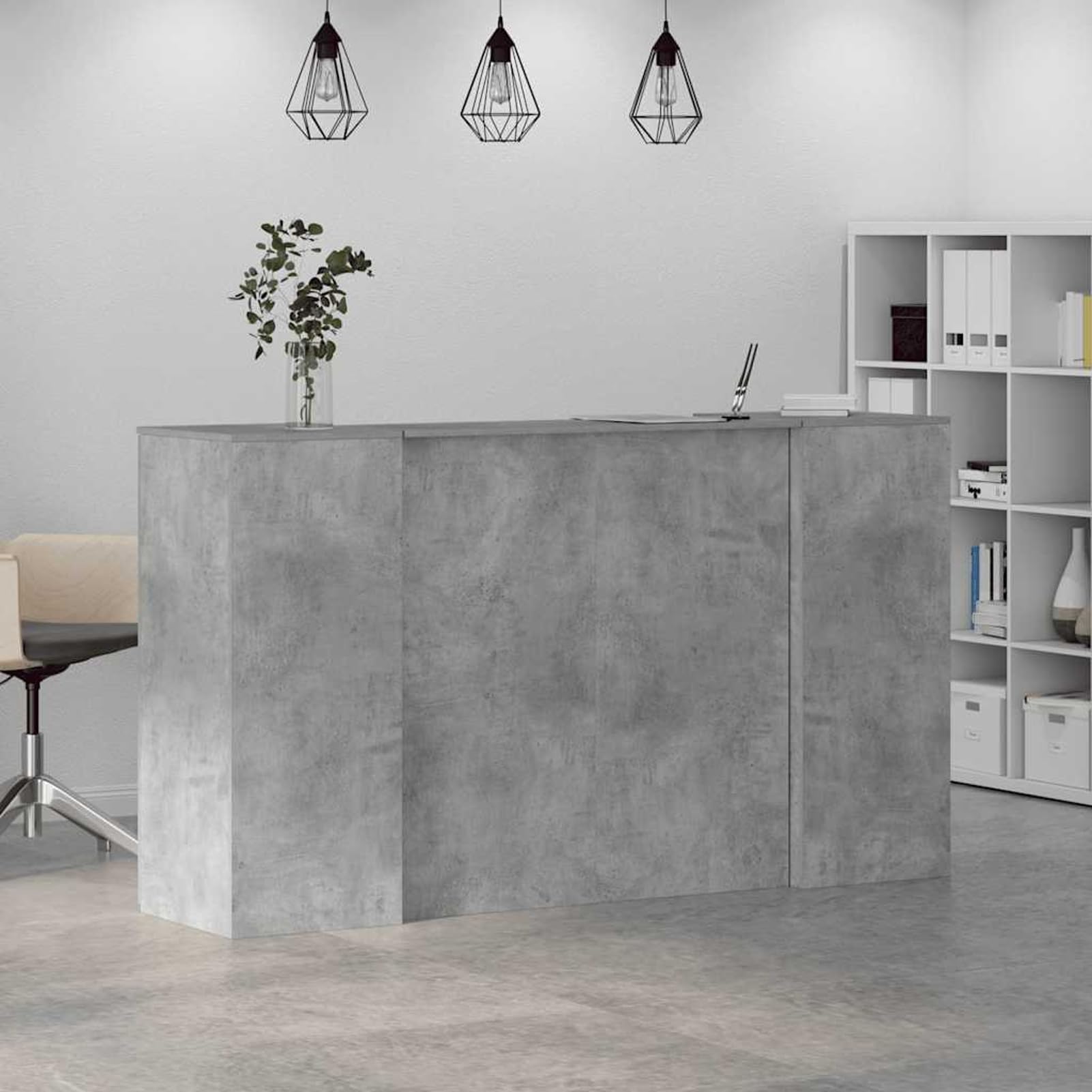 Gecheer Banco Reception Grigio Cemento, Design accurato e spazio di archiviazione, 180x50x103,5cm, Legno Multistrato, per uffici e cliniche