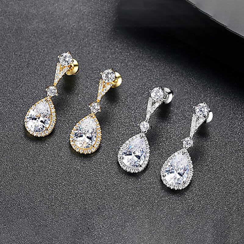 Teardrop Moissanite Earrings, 14K Gold Drop Dangle Earrings for Women, Ideal for Dinners and Special Events4