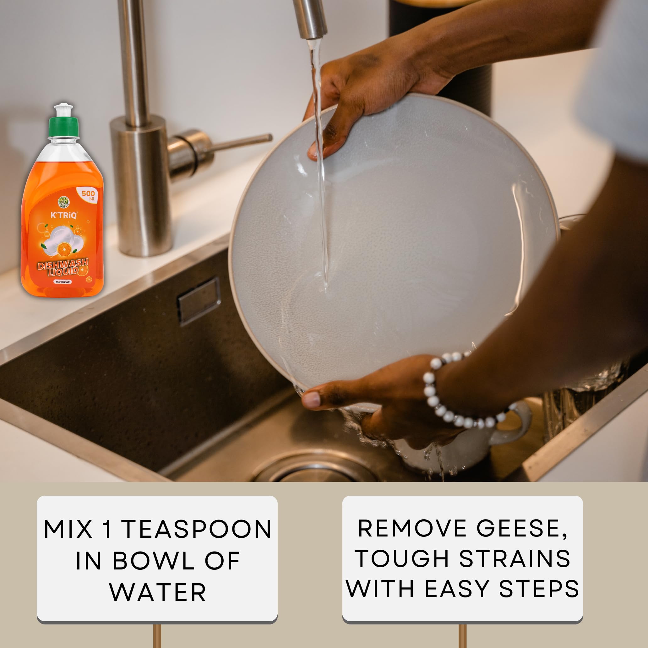 K'TRiQ Dishwash Liquid, Orange Flavour β 500 ml, Powerful Grease Removal, Long-Lasting Freshness, Gentle on Hands, Eco-Friendly Formula 2