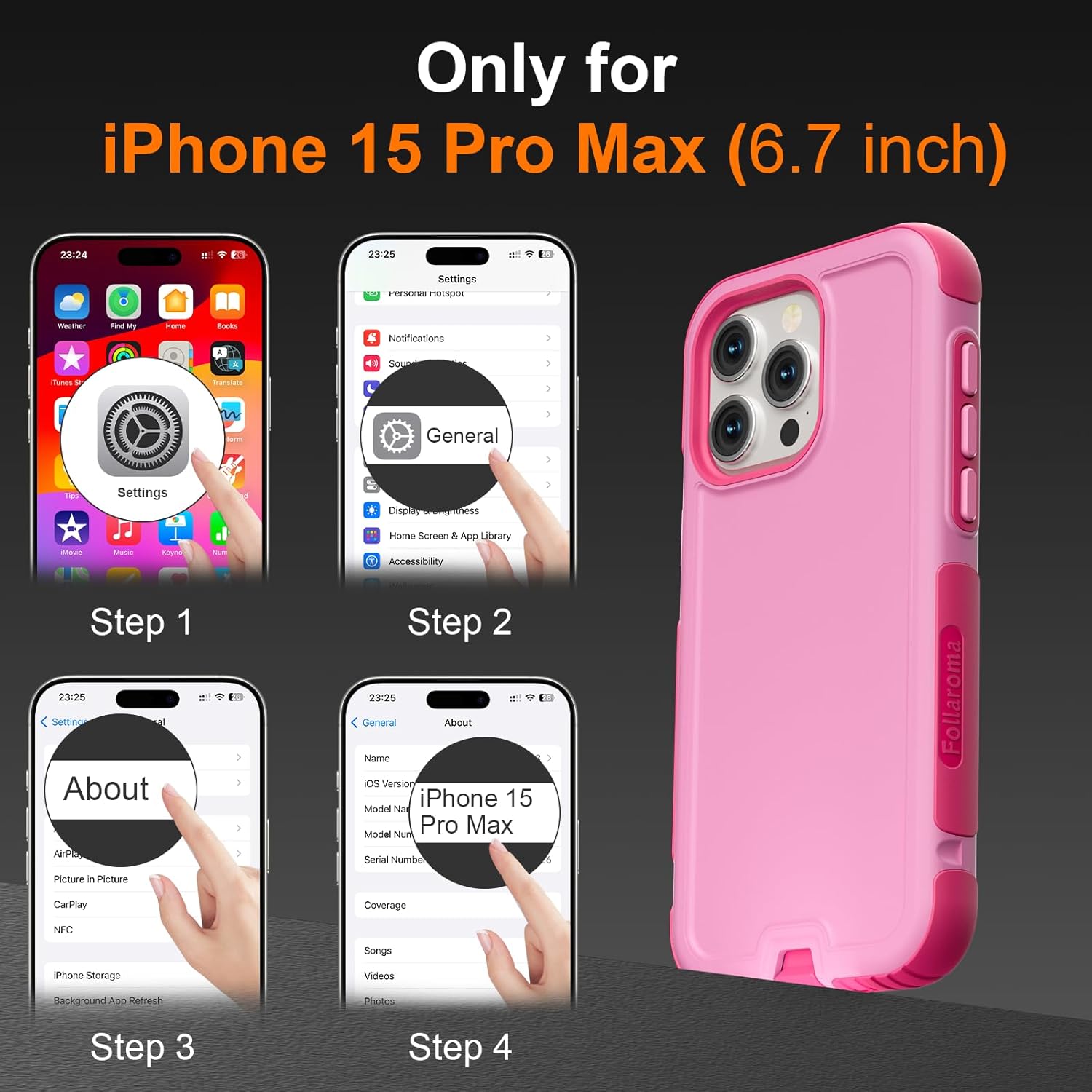 Follaroma for iPhone 15 Pro Max Case, Compatible with MagSafe, Heavy Duty Shockproof Protective Phone Case, Anti-Drop Protection, Dual Layer Magnetic Phone Cover for iPhone 15 Pro Max, 6.7", Pink
