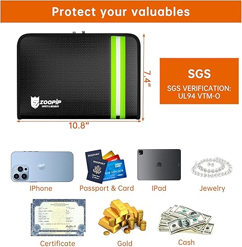 Miniatura 3 de Bolsa ignífuga con cremallera de 2000 F (10.8 x 7.4 pulgadas), bolsa de dinero con cremallera resistente al agua con tira reflectante,