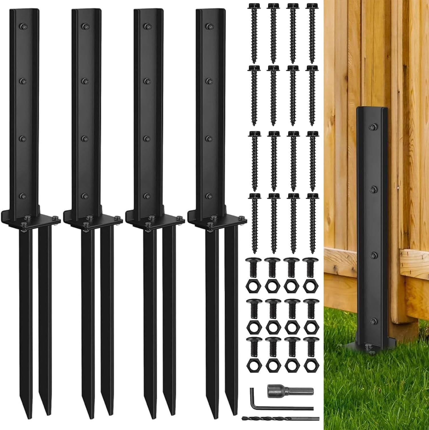 4 Pack Fence Post Repair Spikes,Heavy Duty Steel Ground Anchor Support