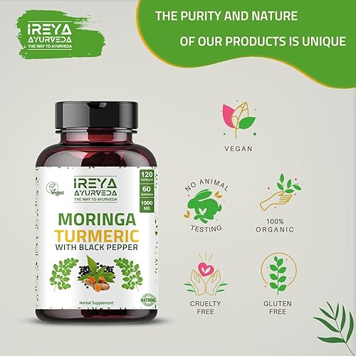 Miniatura 4 de Polvo orgánico de moringa oleifera y raíz de cúrcuma en polvo con pimienta negra, 120 cápsulas | Fabricado con moringa orgánica, cúrcuma y pimienta