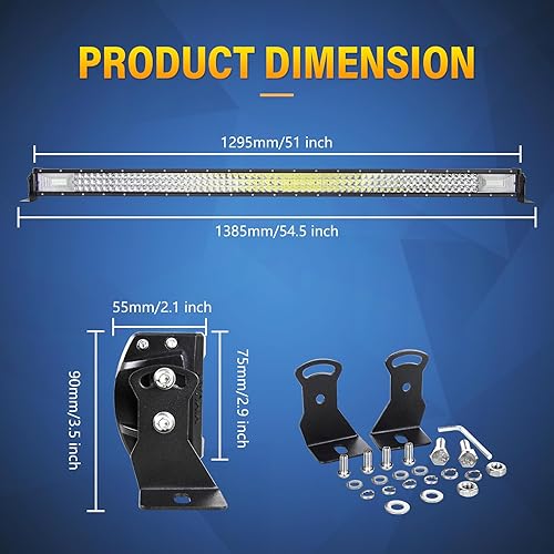 Miniatura 2 de SKYWORLD 52 pulgadas 675 W triple fila 7D LED luz de trabajo foco de inundación combo luces LED impermeables con conector DT, kit de arnés de