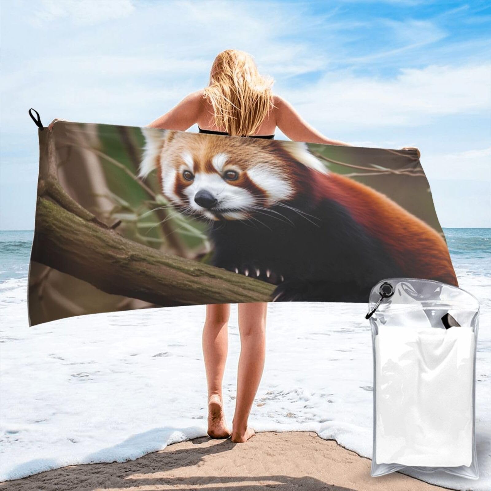 DWVTSLH Microfiber Sand Free Beach Towel 27.5"x55", Quick Dry Absorbent Travel Towel Large Camping Blanket, Red Panda on Tree Branch Bath Towels Lightweight Pool Swim Towels for Vacation Essentials
