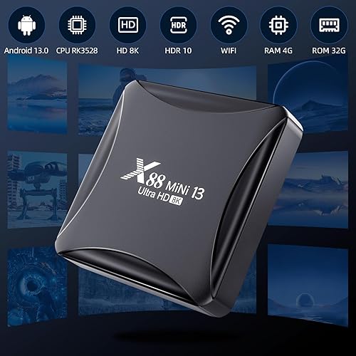 Miniatura 4 de Android 13.0 TV Box 4GB RAM 32GB ROM TV Box RK3528 Quad-Core 64bit Cortex-A53 con Wi-Fi dual 2.4G5.0G, BT 5.03D Ultra HD 8KH.265100M LANUSB 3.0