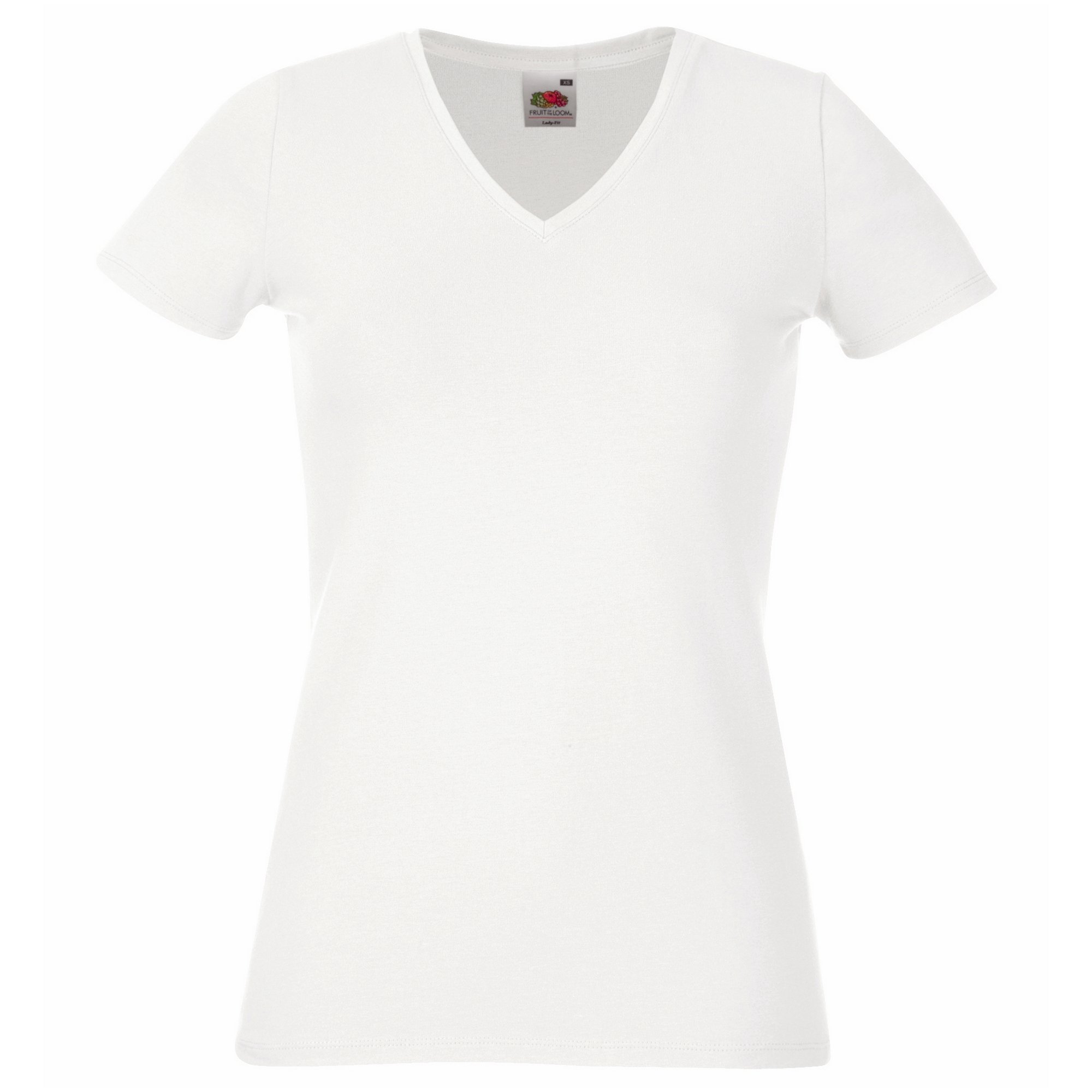 FRUIT OF THE LOOM Women's V-neck T Shirt, White, XS UK