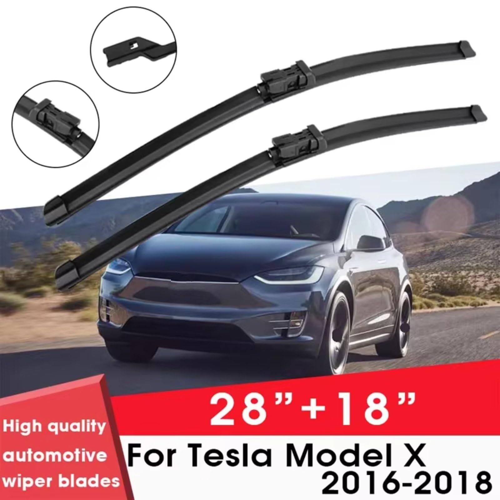Escobillas Silen Compatible Con Tesla Para El Modelo X 2016 2017 2018 28 "+ 18" Parabrisas Goma Silicona Accesorios Para Limpiaparabrisas De Automóviles Escobillas De Limpiaparabrisas