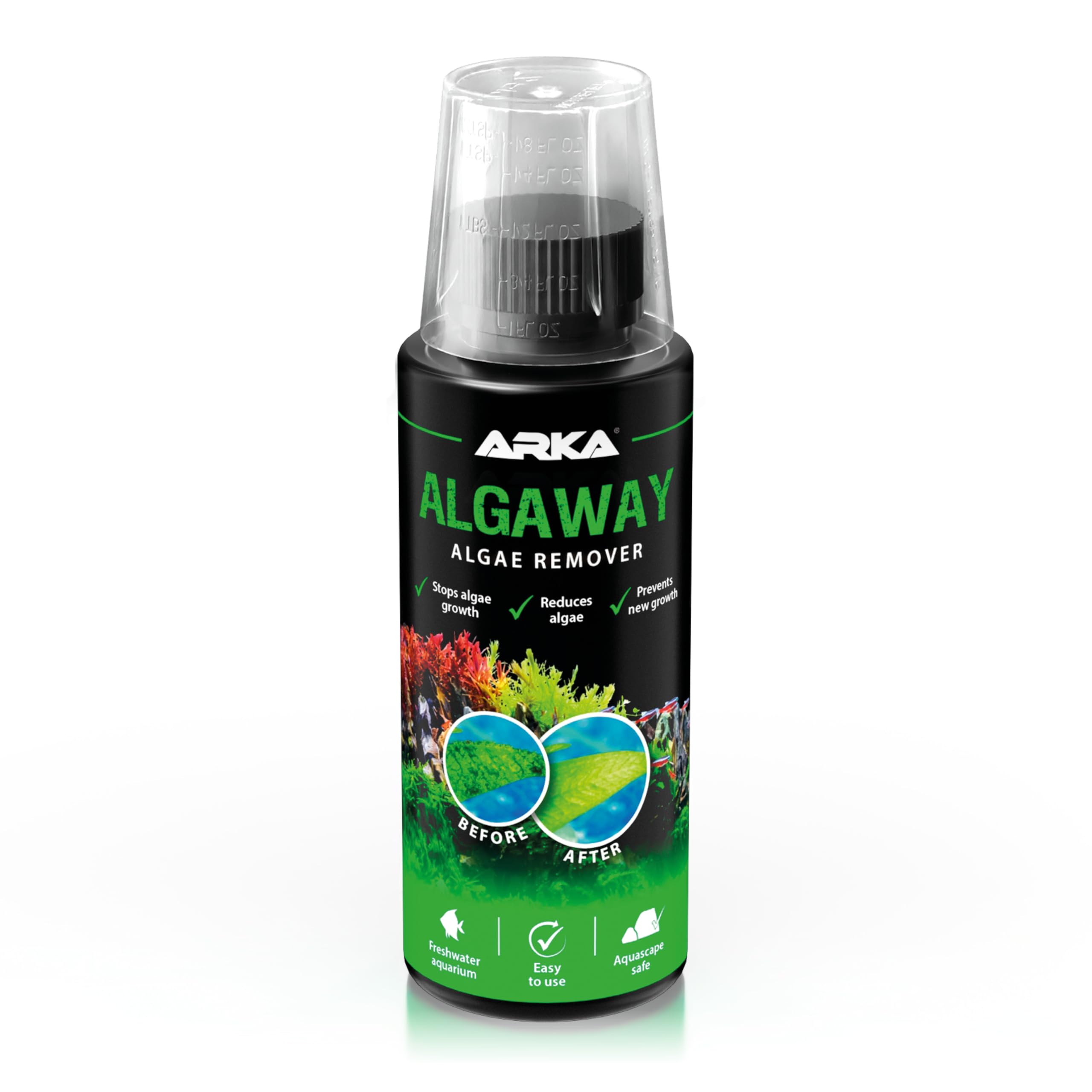 Aquarium Algae Remover 118 ml, eliminates green, hair & spot algae fast, copper-free & plant safe