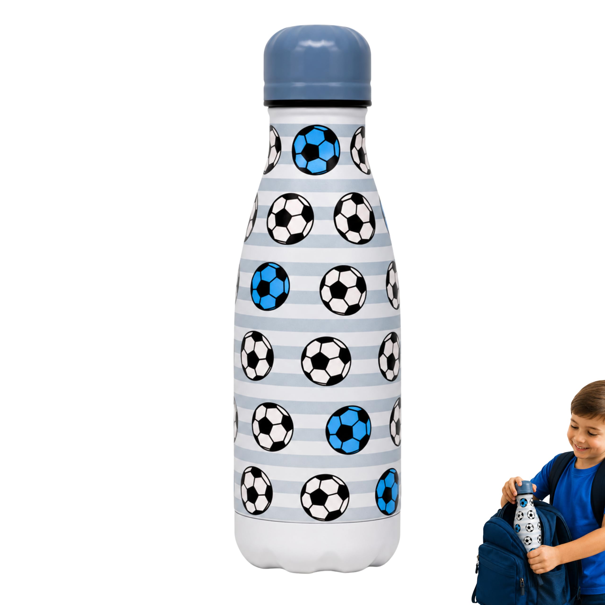 SRV Hub Boys Metal Water Bottle 350ml - Football Print Kids Stainless Steel Bottle for School, Lunch Packs, Outdoor Sports & Travel, Cold Drinks Up to 12 Hours, BPA-Free, Easy Carry โ image 1