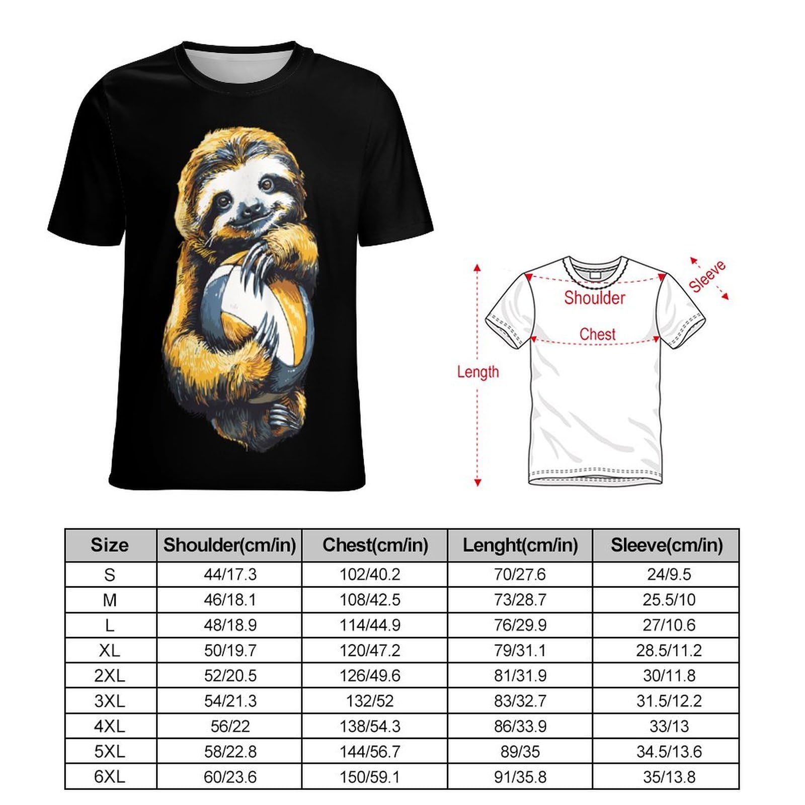 Cute Sloth with Volleyball Unisex Adult T-Shirts Summer Short Sleeve Tee Casual Tops Funny Graphic XL