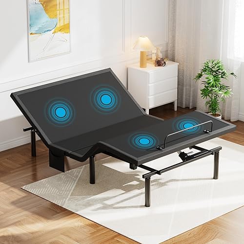 Miniatura 9 de Pipishell - Base de cama ajustable tamaño Queen con masaje, base de cama eléctrica con inclinación de la cabecera y las patas, puertos USB-A y