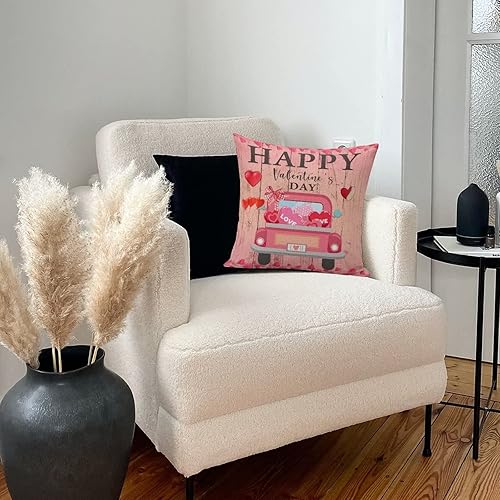 Miniatura 10 de Love Heart Throw Cushion Cover Case Happy Valentines Day Red Pink Hearts Truck Gnomes Decorative Pillow Cover Linen Square Zipped Pillow Case for
