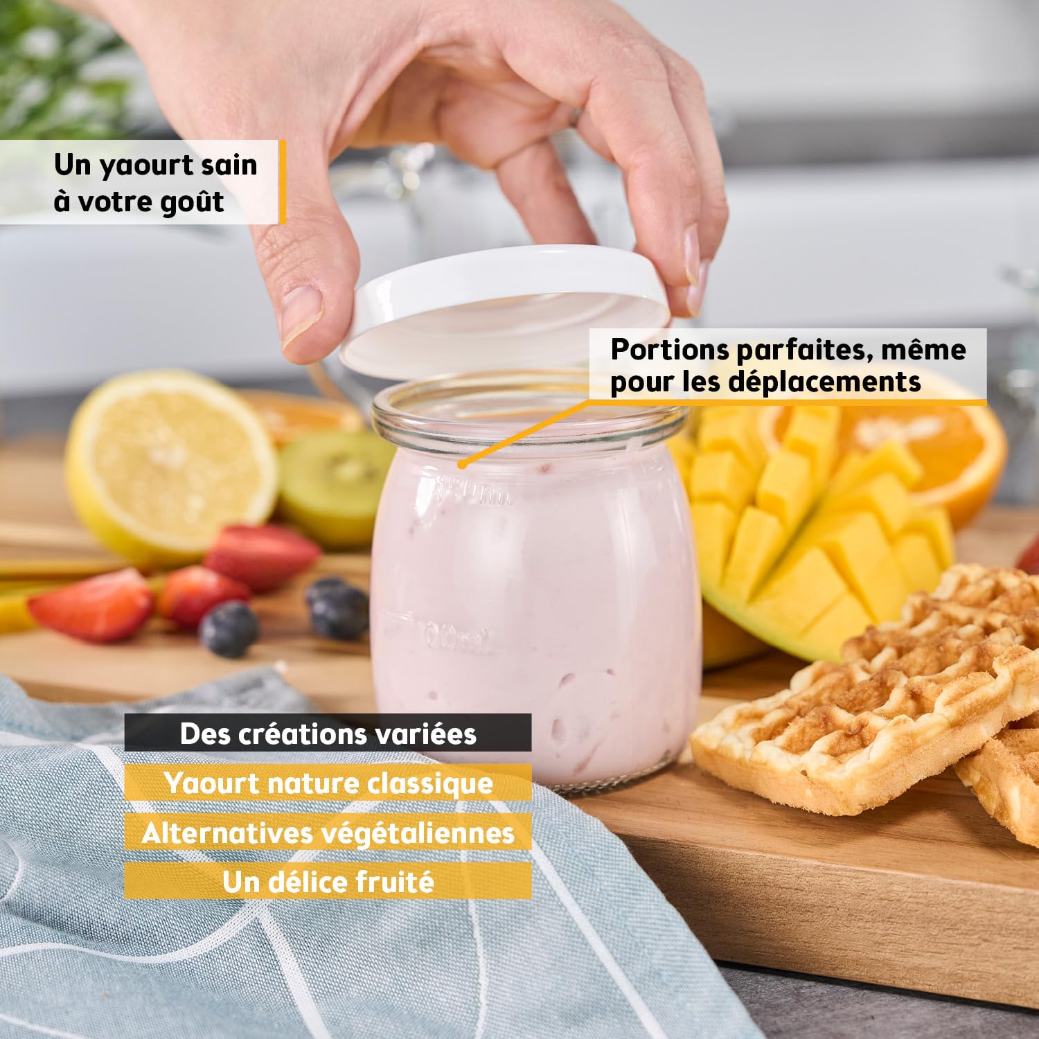 TZS First Austria - Yaourtière électrique 25W avec 8 pots en verre de 180 ml pour jusqu'à 1,4L de yaourt fait maison - Avec température de 20-55°C, arrêt automatique et écran LCD - Blanc