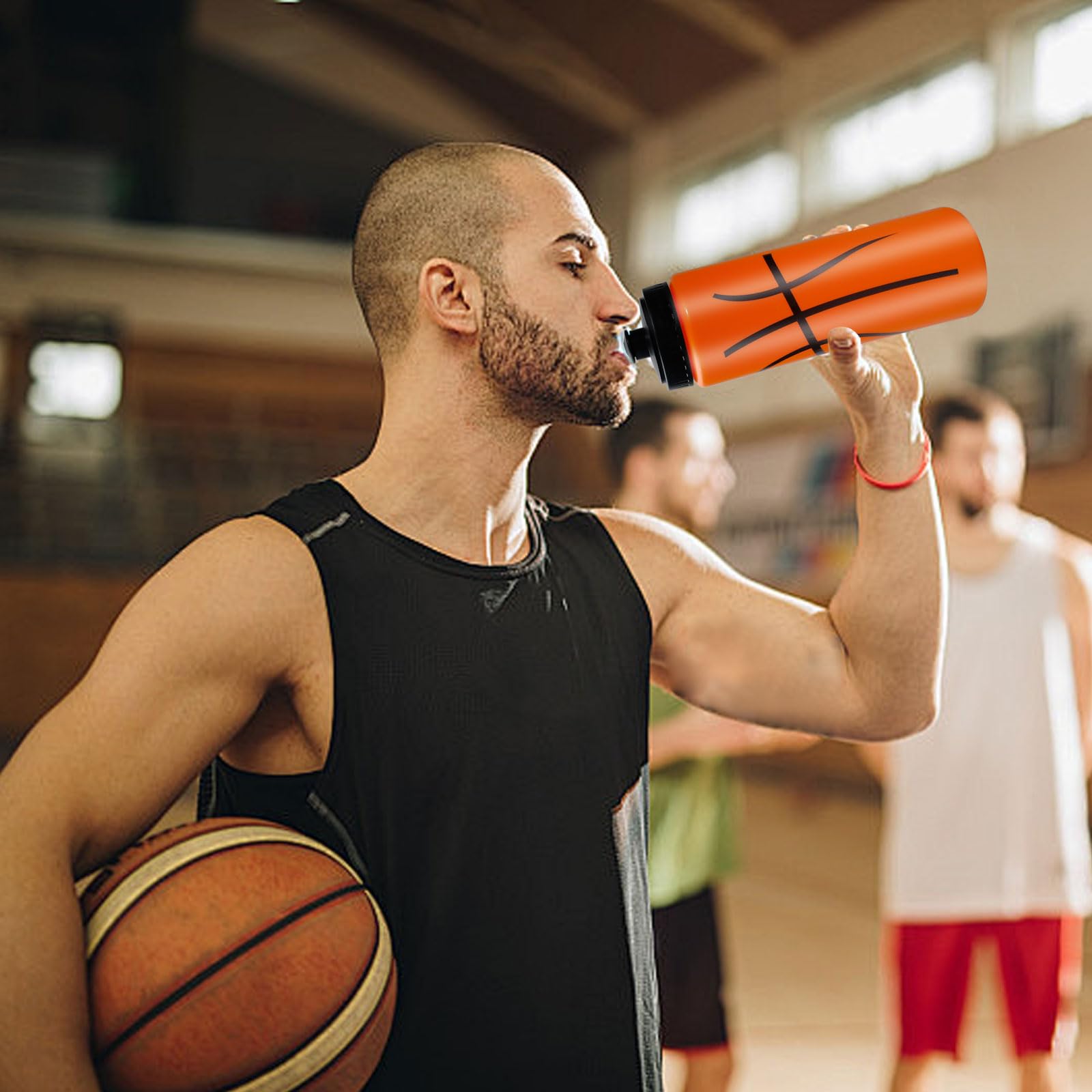 Basketball-Wasserflasche, 590 ml, mit 3 Etiketten, wiederverwendbar, Sport-Trinkflasche, Basketball-Zubehör für Sport, Party, Geschenke, 16 Stück