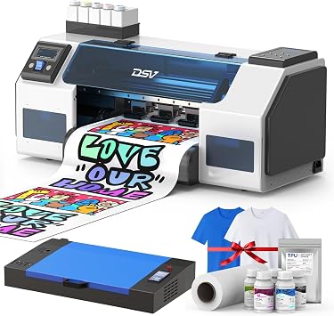 DSV A3 Plus DTF Printer with Dual XP600 Print Heads - 2.5 Min/A3 Print, 40% Truer Colors vs Single Head, Ink Circulation System, Includes 2-Year Ink Supply